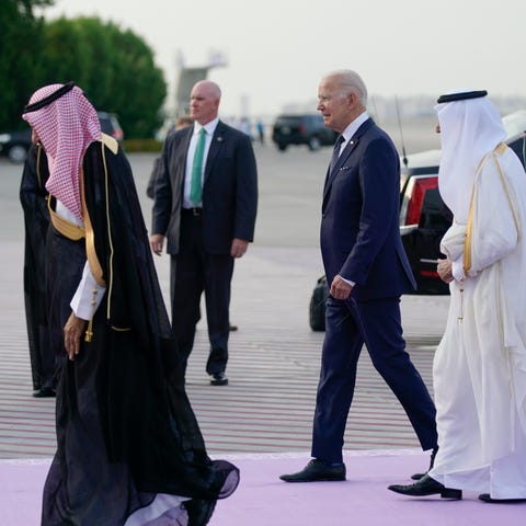 President Joe Biden arrives at King Abdulaziz Inte