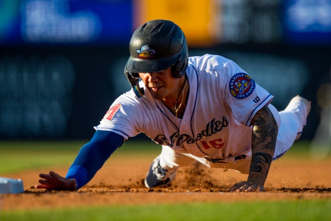 Amarillo Sod Poodles infielder Andy Yerzy (15) against the San Antonio Missions on Friday, July 15, 2022, at HODGETOWN in Amarillo, Texas.