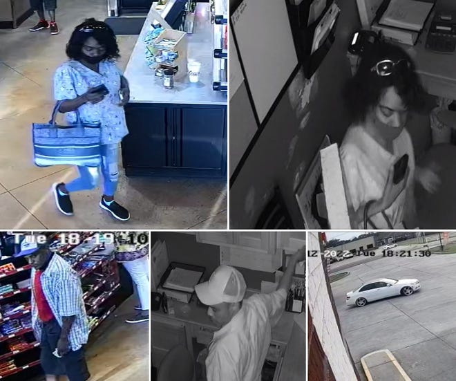The Ascension Parish Sheriff's Office released surveillance images of the suspects and a car.