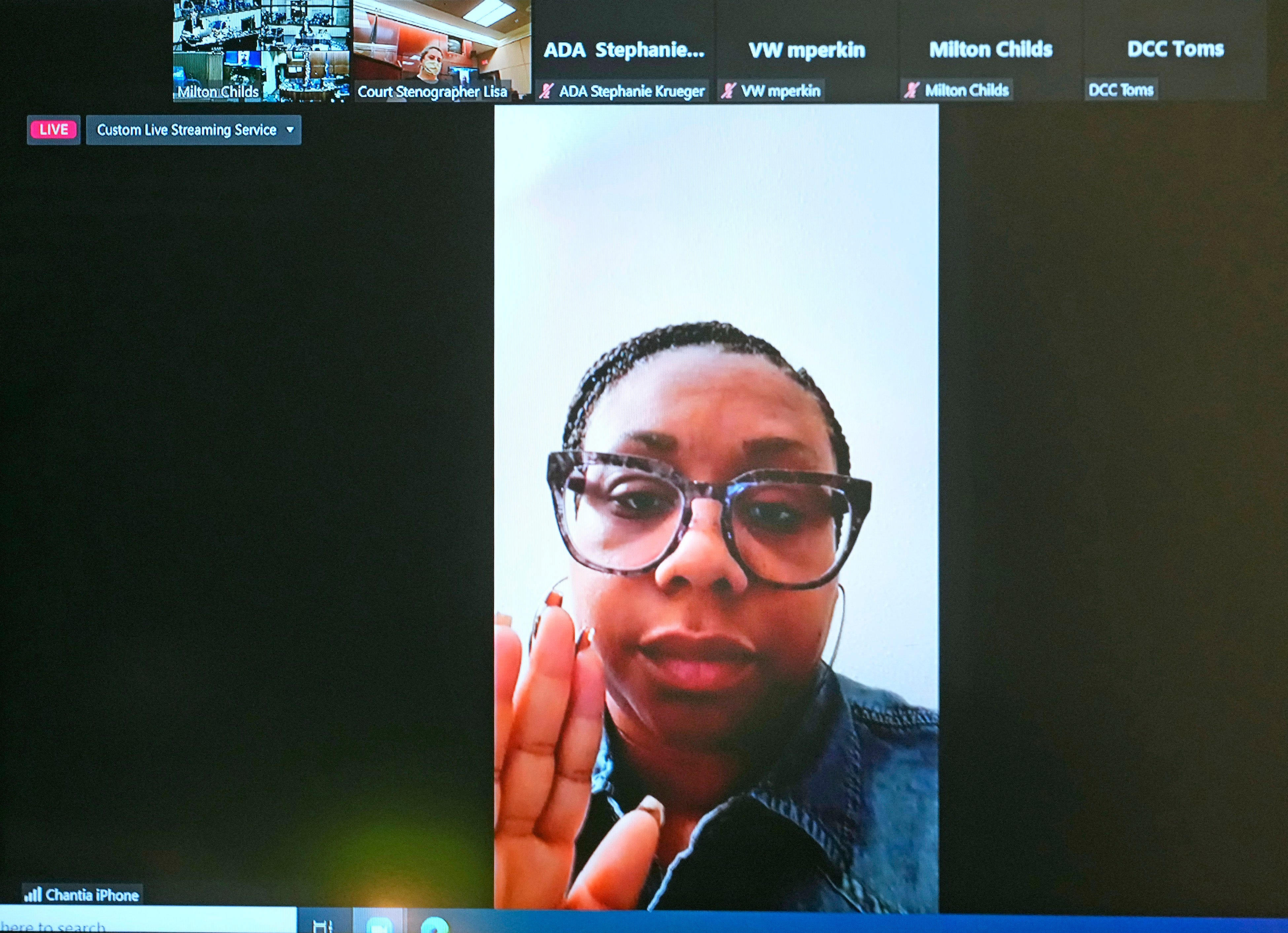 Milwaukee Ald. Chantia Lewis is sworn in before pleading  guilty, via video, to a count of misconduct in public office and no contest to a count of intentionally accepting an illegal campaign finance disbursement in a Milwaukee County court in Milwaukee on Monday, July 18, 2022.