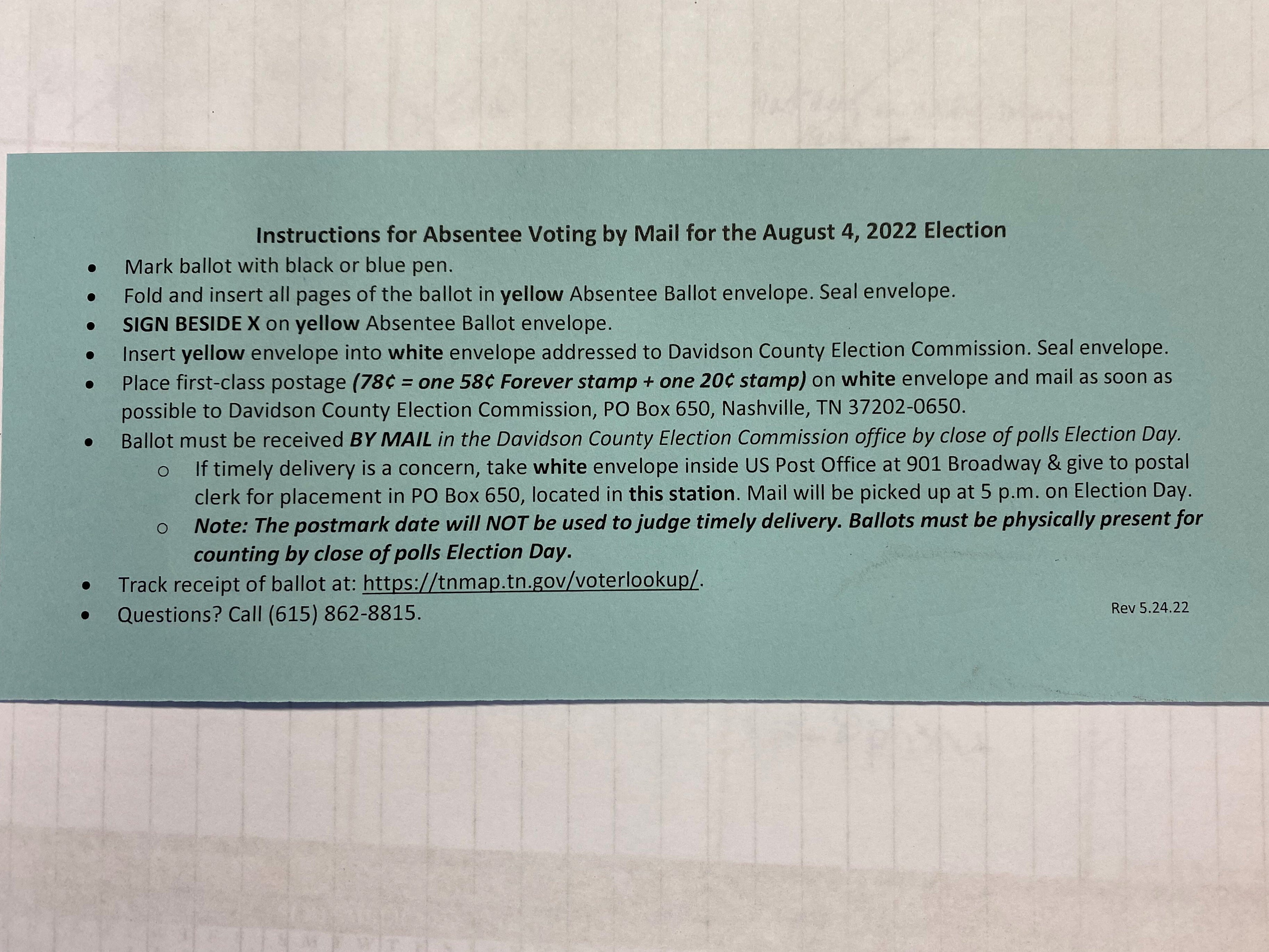 2022 elections Tennessee Nashville mailin ballots need extra stamps