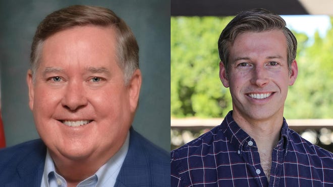 Incumbent GOP Rep. Ken Calvert, left, and Democratic candidate Will Rollins, right. The two will face off in this year's general election to represent California's 41st Congressional District, which includes Palm Springs and other Coachella Valley cities.