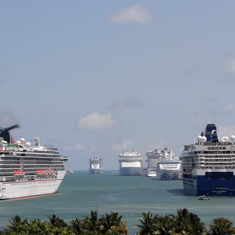 The Carnival Pride cruise ship arrives at PortMiam