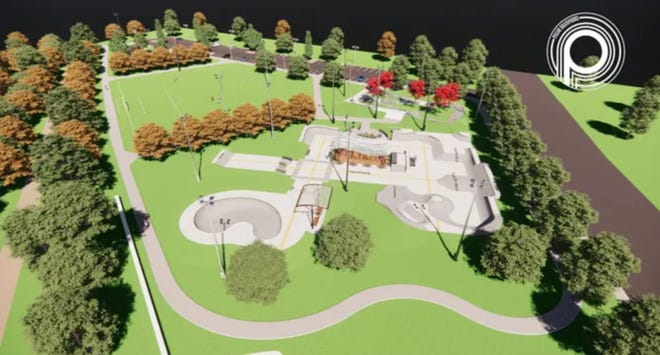 A rendering of the new skateboard park in Portsmouth, which will be located off Route 33 at the city's stump dump. Construction could begin on the skatepark as soon as next spring.