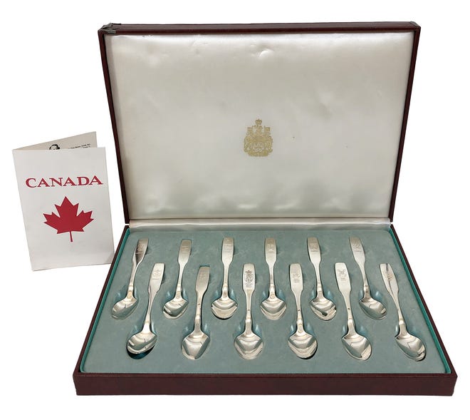 This set of 12 commemorative spoons from Canada ($99) would have little value if incomplete.