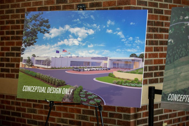 A conceptual design of SkyWater Technology's plans to open a $1.8 billion state-of-the-art semiconductor manufacturing facility in Discovery Park District at Purdue University, on Wednesday, July 20, 2022, in West Lafayette.