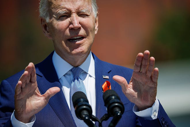 U.S. President Joe Biden delivers remarks at an event to celebrate the Bipartisan Safer Communities Act on the South Lawn of the White House on July 11, 2022, in Washington, DC.  (Chip Somodevilla/Getty Images/TNS)