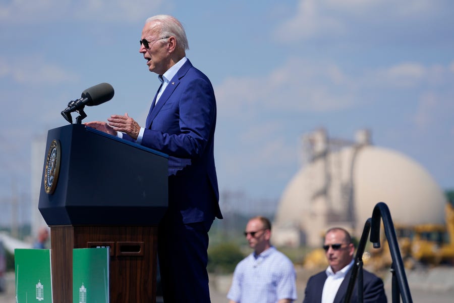 President Joe Biden speaks about climate change and clean energy at Brayton Power Station, Wednesday, July 20, 2022, in Somerset, Mass.