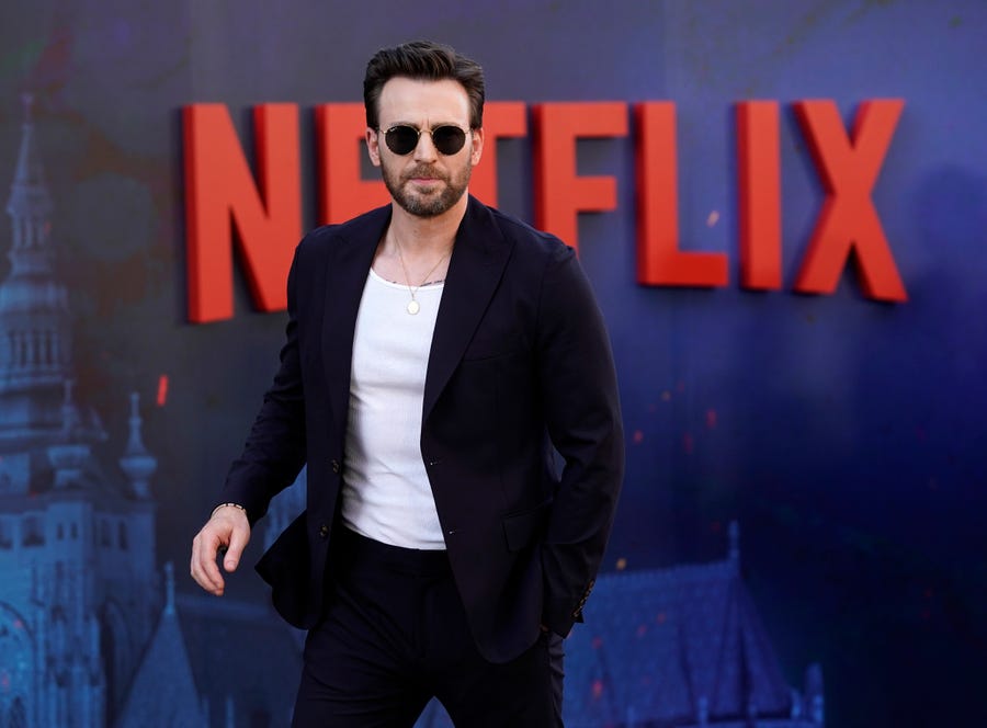 Chris Evans, a cast member in "The Gray Man," arrives at the premiere of the Netflix film, Wednesday, July 13, 2022, at the TCL Chinese Theatre in Los Angeles.
