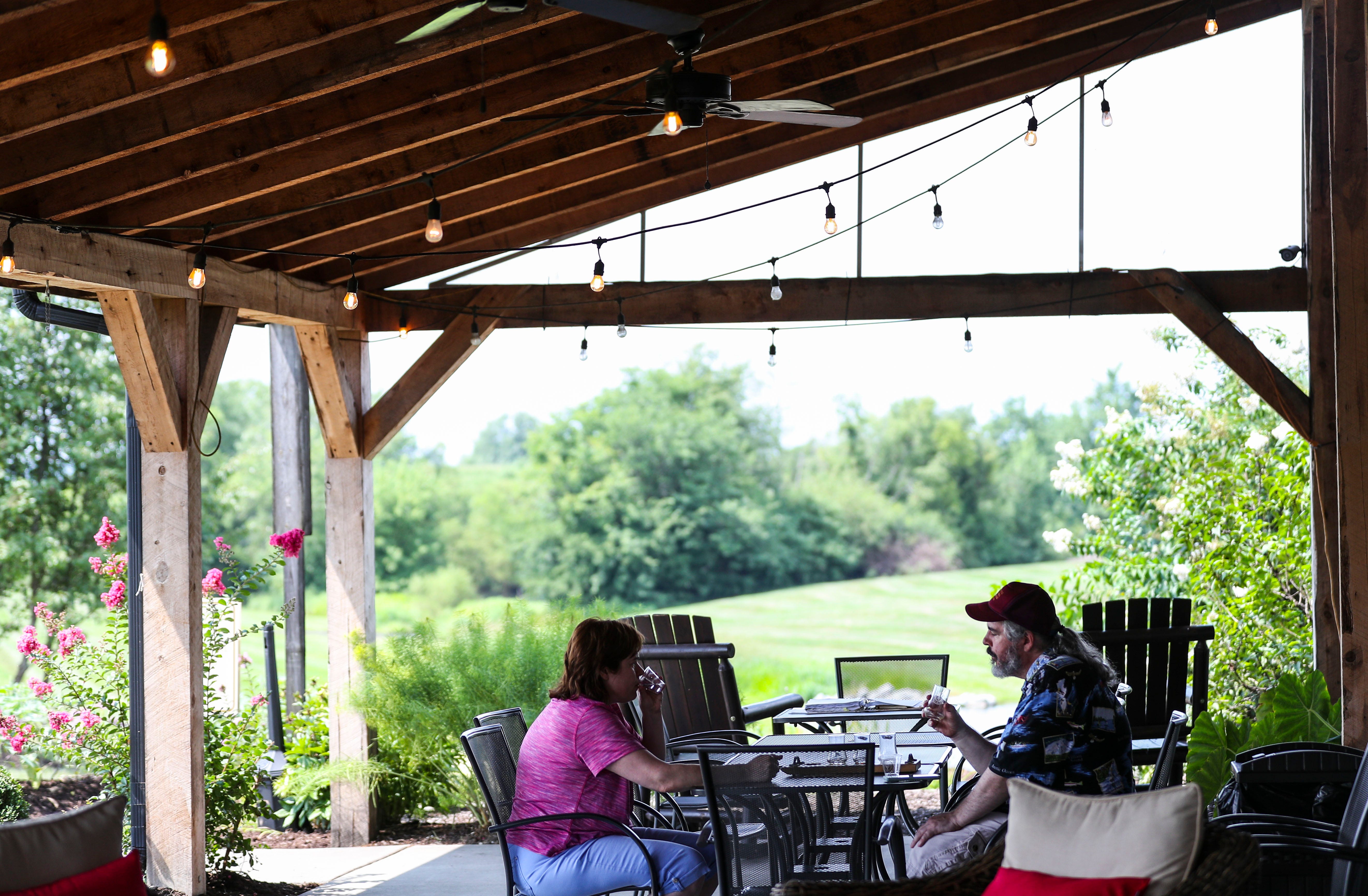 A large porch offers visitors a place to taste a whiskey flight during the warmer months of the year at the Lebanon, Ky. distillery. Views of the rolling Kentucky countryside can be seen while tasting the bourbon, whiskey or gin that the small distillery produces.