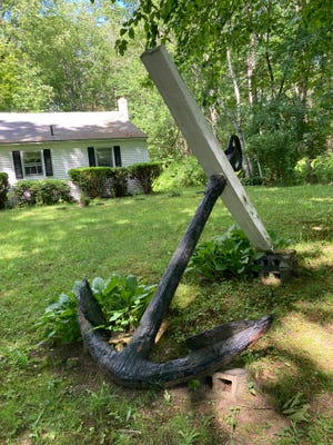 Ray Voutila's 1/2-ton anchor, which he retrieved from the waters of Cape Ann