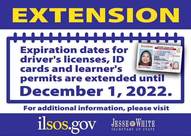 Illinois Secretary of State Jesse White announced that expiration dates for driver’s licenses, ID cards and learner’s permits are being extended until Dec. 1, 2022