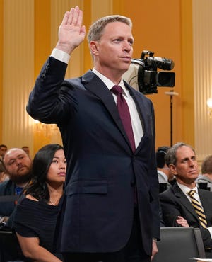 Former deputy national security adviser Matthew Pottinger is sworn in during a public hearing before the House select committee to investigate the January 6 attack on the United States Capitol held on July 21, 2022.
