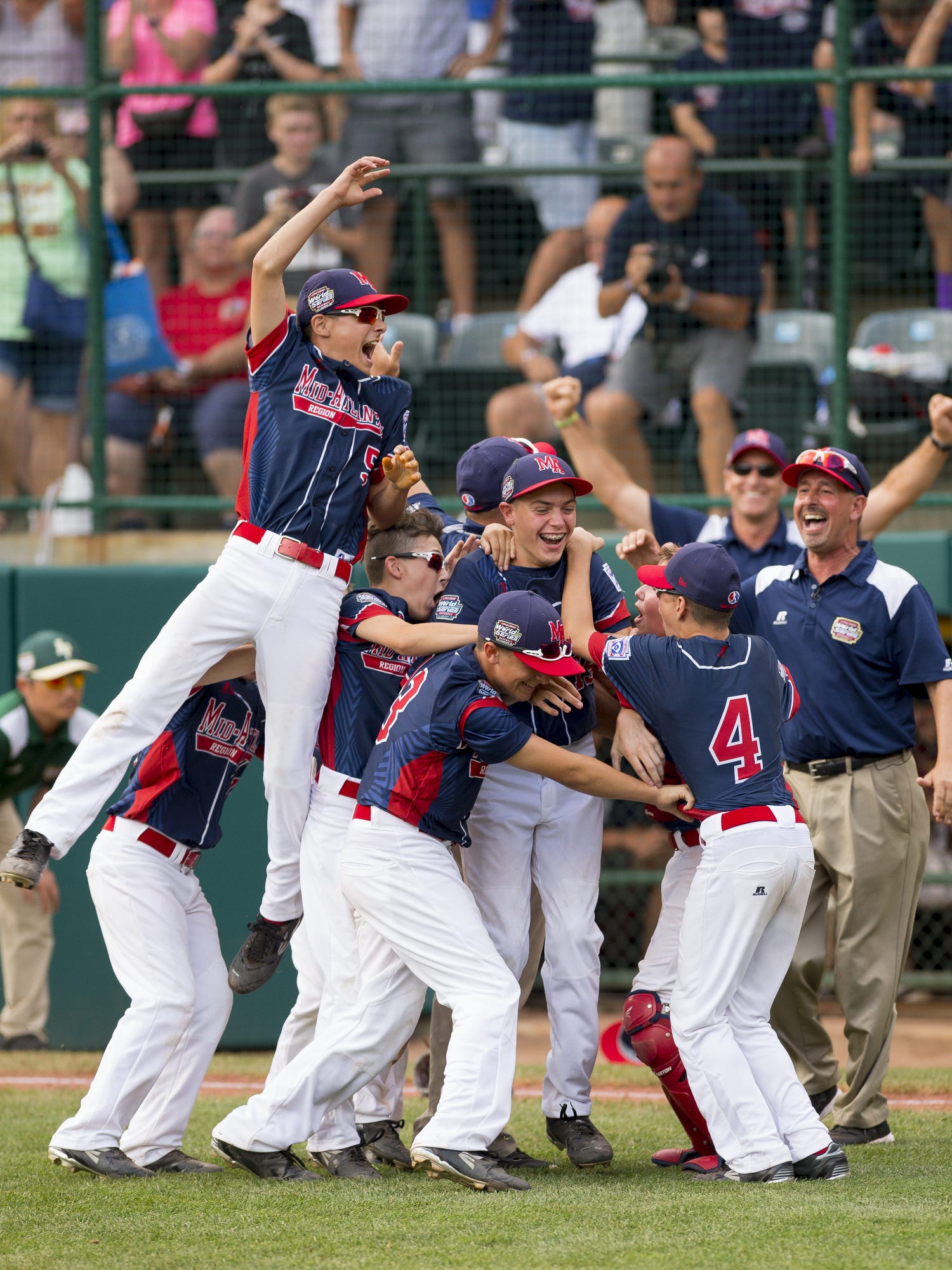 Maine-Endwell players celebrate their Little League World Series Championship on Aug. 28, 2016 in Williamsport, Pennsylvania.