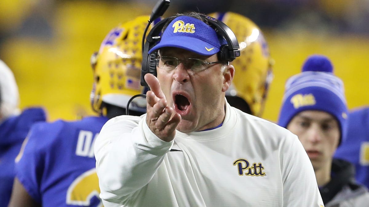 Pittsburgh Panthers head coach Pat Narduzzi reacts on the sidelines during a 2019 game against the North Carolina Tar Heels at Heinz Field.