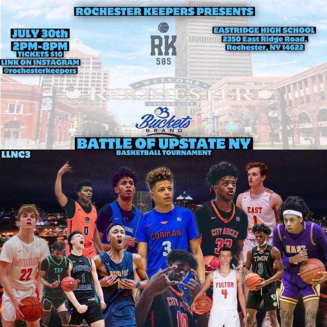 Rochester's Keepers presents the Battle of Upstate NY Basketball Tournament.  All-star teams from Rochester, Buffalo, Syracuse and Finger Lakes will play in a four-team playoff Saturday, July 30 at Eastridge High School.