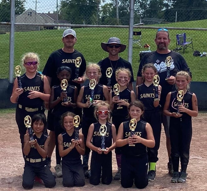 The TCC Saints 8U softball team were the champions of the New Concord 8U All-Star Tournament this past weekend. The Saints finished 6-0 to take the title. They outscored their opponents 90-19 over the course of the tournament. Team members were: FRONT Bella Ankrom, Zoey Miller, Brynn Knight, Raya Wilson. MIDDLE Adalyn Beebe, Phoenix Carter, Luci Owens, Bailee Meryo, Sofia Ionno, Millie Dodson. BACK Coaches Nick Meryo, Tyrone Miller, Jordan Beebe