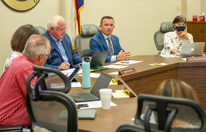 Newly hired Wichita Falls Independent School District Superintendent Donny Lee, centered, attends his first board meeting after signing his contract as shown in this July 25, 2022, file photo.