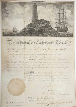 A ship’s passport signed by John Adams and dated July 18, 1797, will hit the auction block Aug. 4, 2022, in Amesbury.