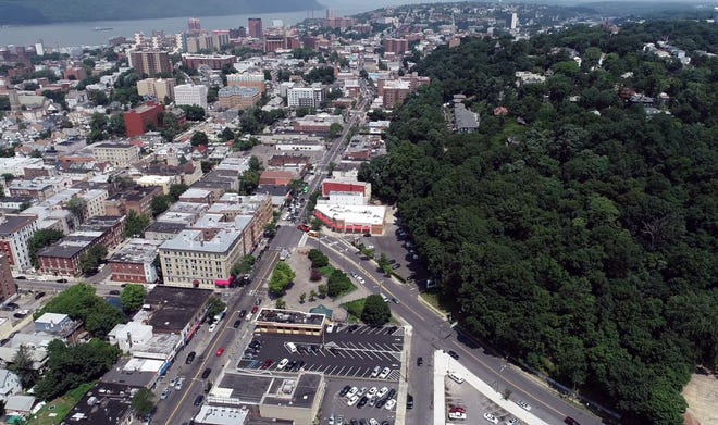 Drone image of the Parkhill, right, and Ludlow neighborhoods in Yonkers, NY.