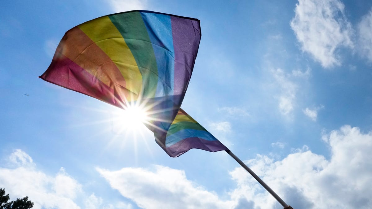 A rainbow pride flag.