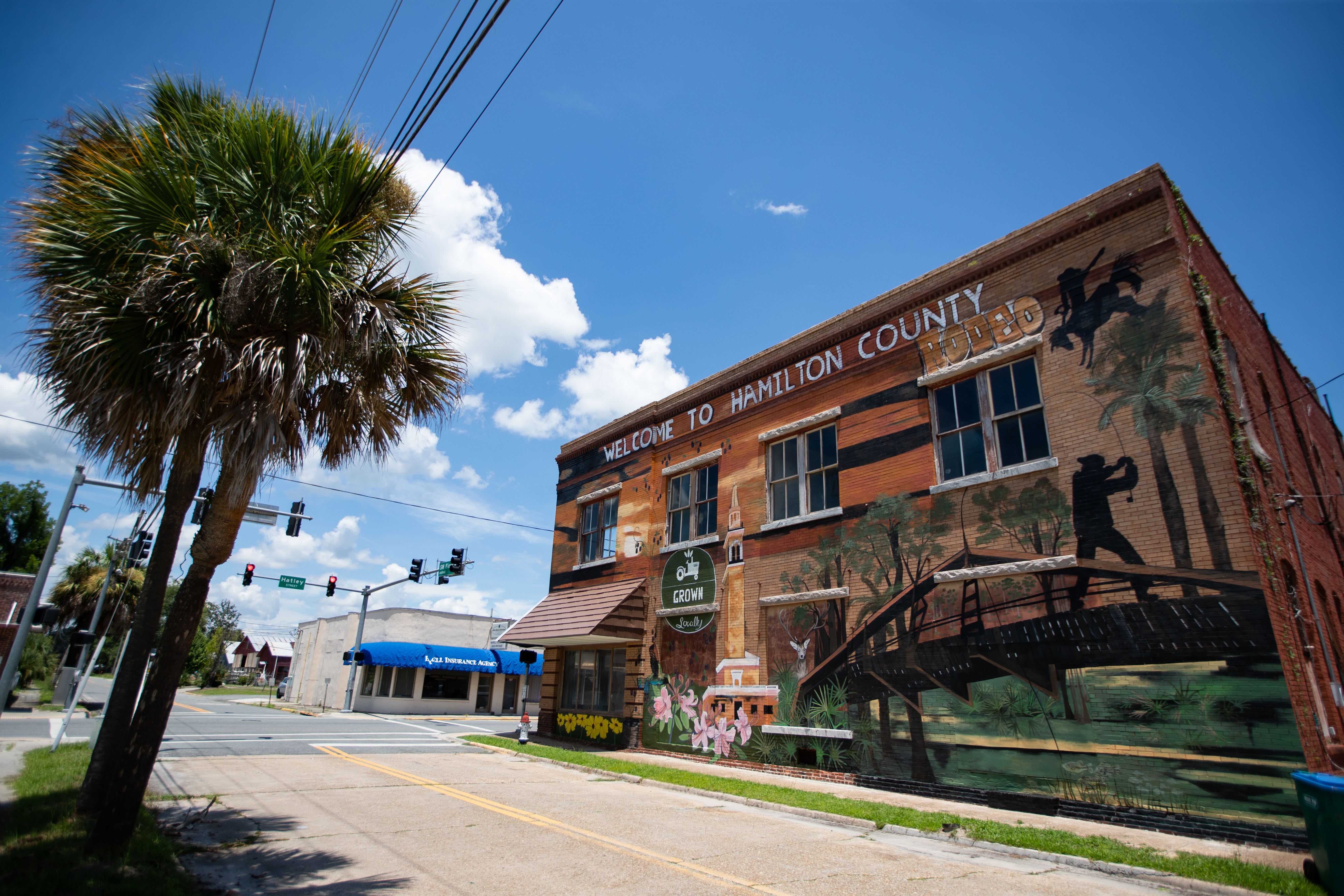 A mural painted on the side of a building in downtown building in the heart of Jasper, Fla., a rural town just miles from the Florida-Georgia border.