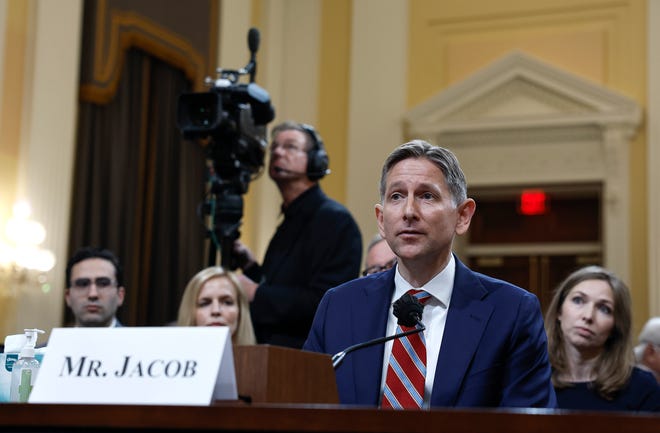 Greg Jacob, former counsel to Vice President Mike Pence, testifies before the House Select Committee to Investigate the January 6th Attack on the U.S. Capitol in the Cannon House Office Building on June 16, 2022, in Washington, D.C. (Anna Moneymaker/Getty Images/TNS)