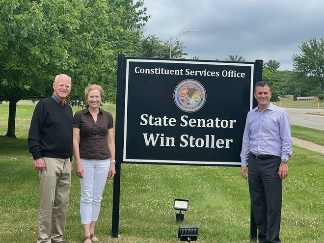 Left to right: Jim Nowlan, Dixie Zeitlow , District Chief of Staff, and State Senator Win Stoller