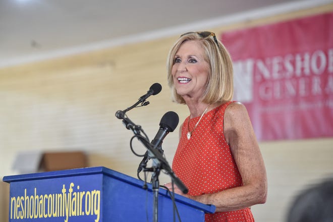 Attorney General Lynn Fitch speaks at the Neshoba County Fair in Philadelphia, Miss., Thursday, July 28, 2022.