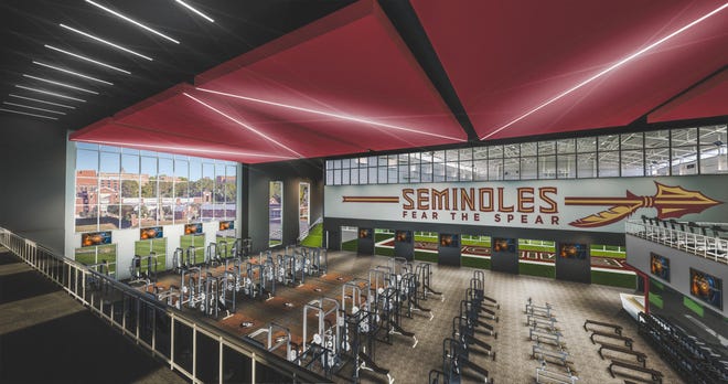 A rendering of the weight room inside FSU's football operations facility.