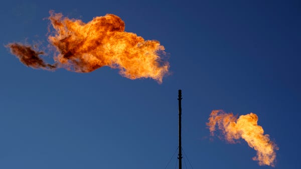 Flares burn off methane and other hydrocarbons at 