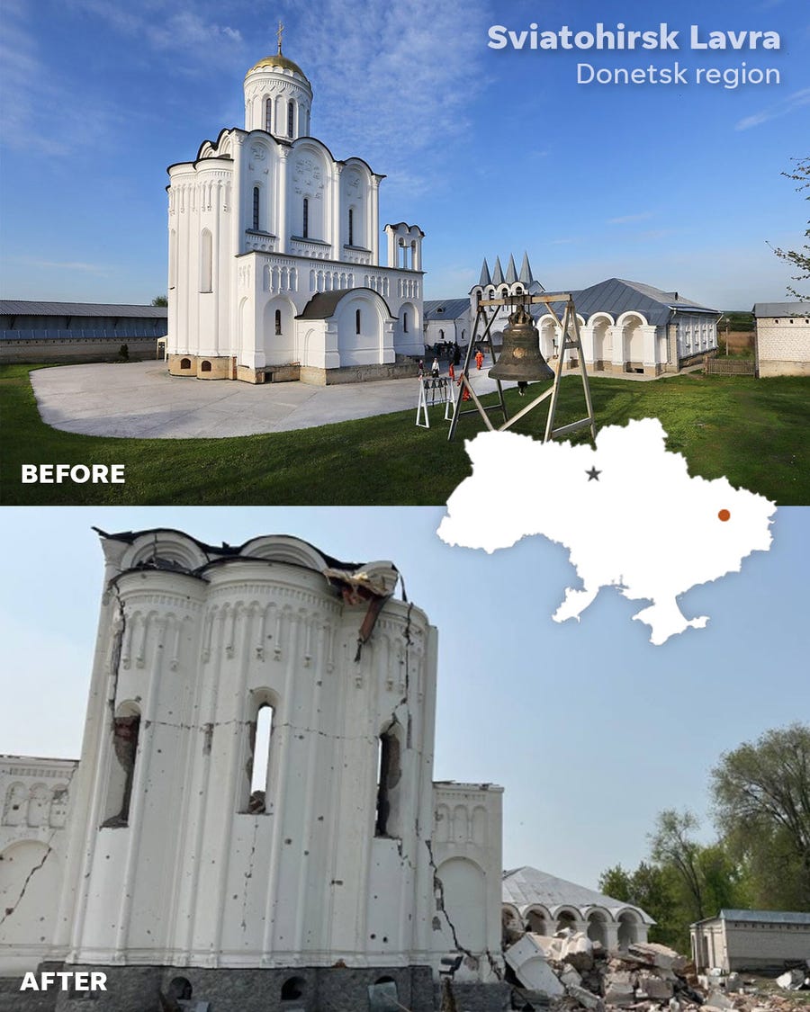 Sviatohirsk Lavra before and after.