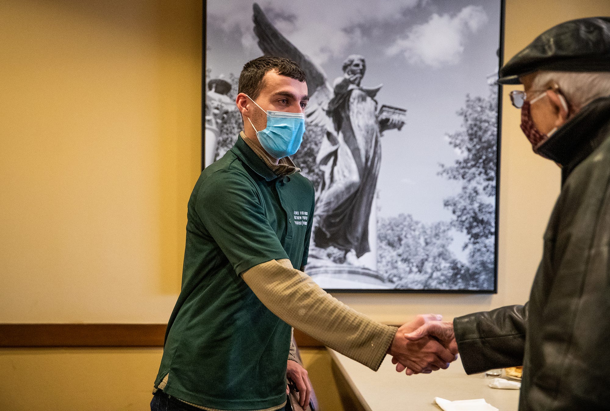 After sharing his story with the Optimist Club in Muncie, Ind. on Wednesday, Jan. 13, 2021, Matthew Peiffer speaks with members about future opportunities to help youth in the area.