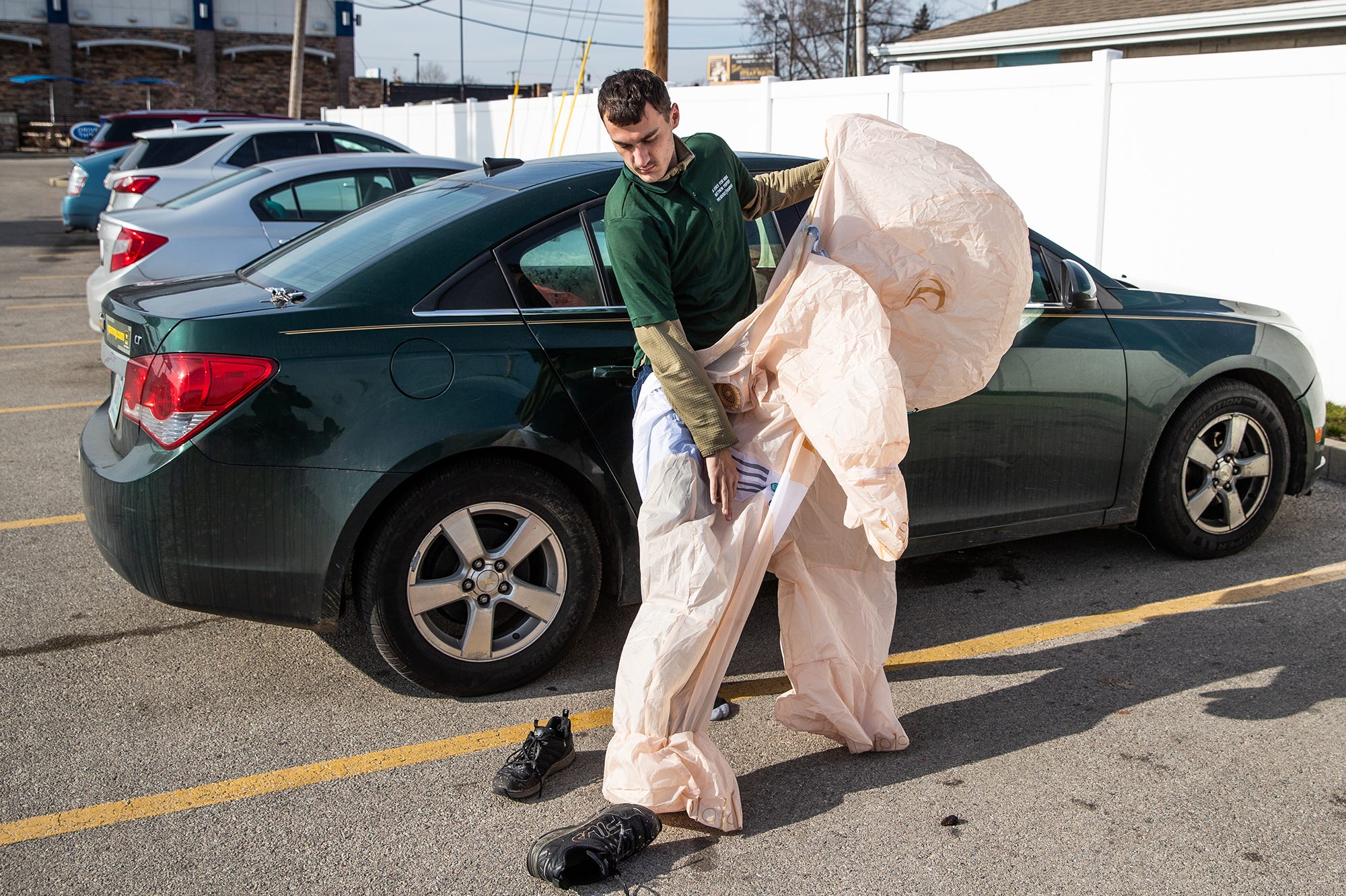 Matthew Peifer says he has about 40 blow-up costumes in his small home in Muncie, Ind. He says he enjoys putting them on to hopefully put smiles on the faces of people driving by. "You never know what kind of day someone is having," he said. "Hopefully, if this makes one person think twice about hitting their child or hitting their wife then it's worth it." Peiffer says he was abused mentally and physically as a child by his adoptive parents, his childhood ripped away from him. "When I walk out there you'll hear a bunch of honks and people waving and smiling at me. No one can see me, so I'm not that embarrassed," he said. "At this moment I can be a kid again, and live like a kid I never was and never had the opportunity to be."