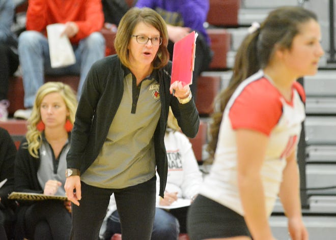 Legendary Arlington High School volleyball coach Anita Boeck (left) was one of six people recently inducted into the South Dakota High School Coaches Association's Hall of Fame.