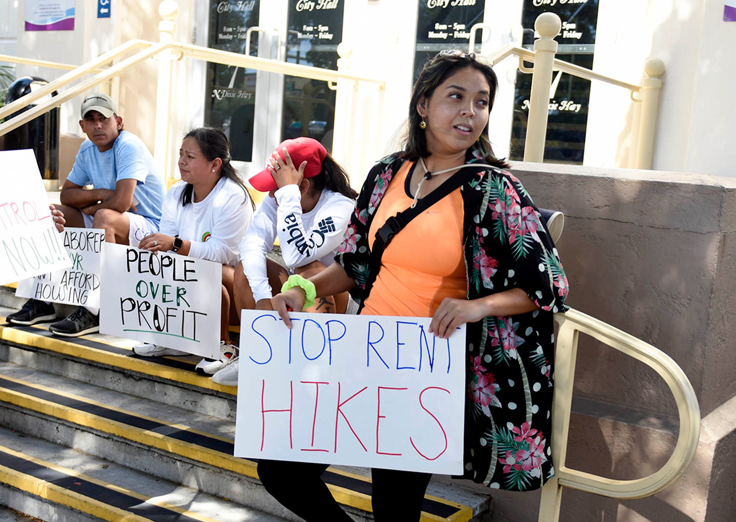Has a Haider, of the The Guatemalan Maya Center , attends a rally on housing affordability at Lake Worth Beach town hall Saturday July 30, 2022. Attendees signed a petition to declare a state of emergency regarding housing in Lake Worth Beach.
