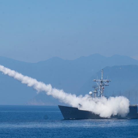 A Cheng Kung class frigate fires an anti air missi