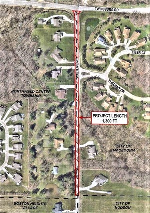 This map shows the stretch of Walters Road (1,300 feet) for which Macedonia and Northfield Center Township will seek state funds for resurfacing.