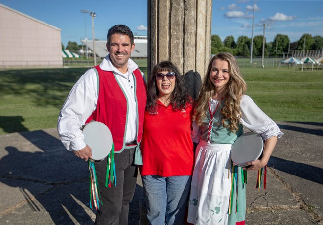 From left, Johnny Fandel, Bea Ricotta and GiaMaria Fandel, members of Amici Italiani dance troupe, pose for a photo on Friday, July 29, 2022, at Boylan Catholic High School in Rockford. Performances by Amici Italiani are one of the highlights of Festa Italiana.