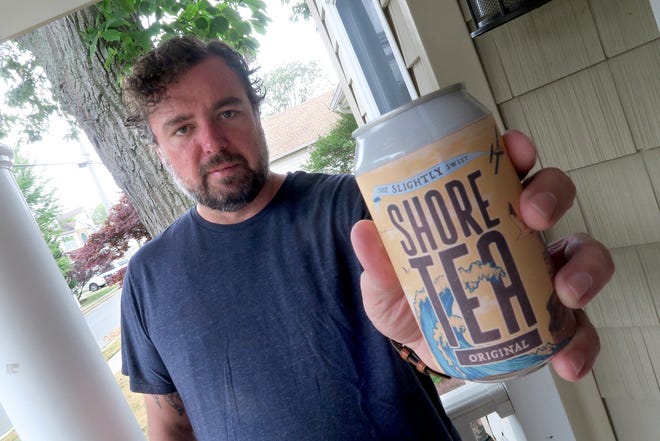 Jeff Plate, the former owner of Asbury Park Brewery, holds a mockup can of his "Shore Tea" in Lake Como Monday August 1, 2022.  He claims that Cape May Brewing took his concept and has now teamed up with Wawa to sell "Shore Tea" - an iced tea with alcohol.