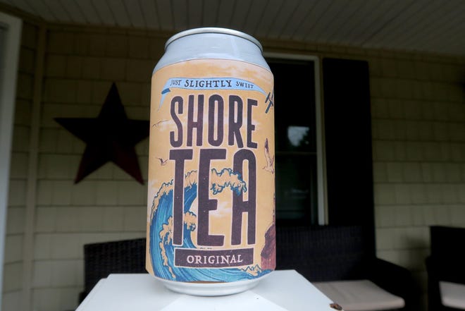 A mockup can of  "Shore Tea" created by Jeff Plate, the former owner of Asbury Park Brewery, is shown in Lake Como Monday August 1, 2022.  He claims that Cape May Brewing took his concept and has now teamed up with Wawa to sell "Shore Tea" - an iced tea with alcohol.