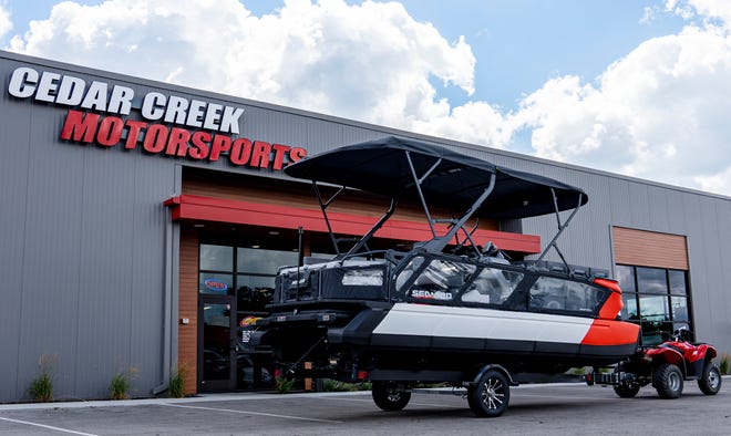 The Sea-Doo Switch, a new kind of pontoon boat built in Sturtevant, WI by BRP Inc. has been one of the hottest item at the Cedar Creek Motorsports dealership already selling 40 of the 45 pre orders on Tuesday, July 26, 2022 in Cedarburg, Wis.