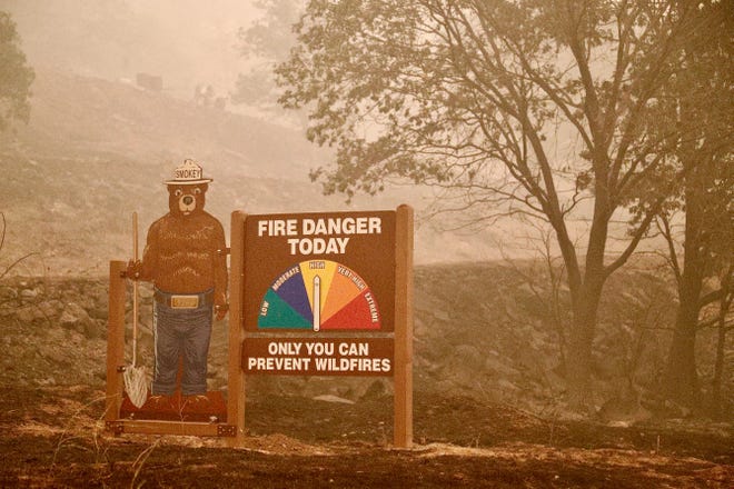 Smokey Bear survived the McKinney Fire where his fire-prevention sign stood outside the Oak Knoll Work Center along Highway 96 on July 31, 2022. On Tuesday, Aug. 9, 2022, firefighters fully contained the nearby 34-acre Smokey Fire in far northern Siskiyou County just in time for Smokey's 78th birthday.