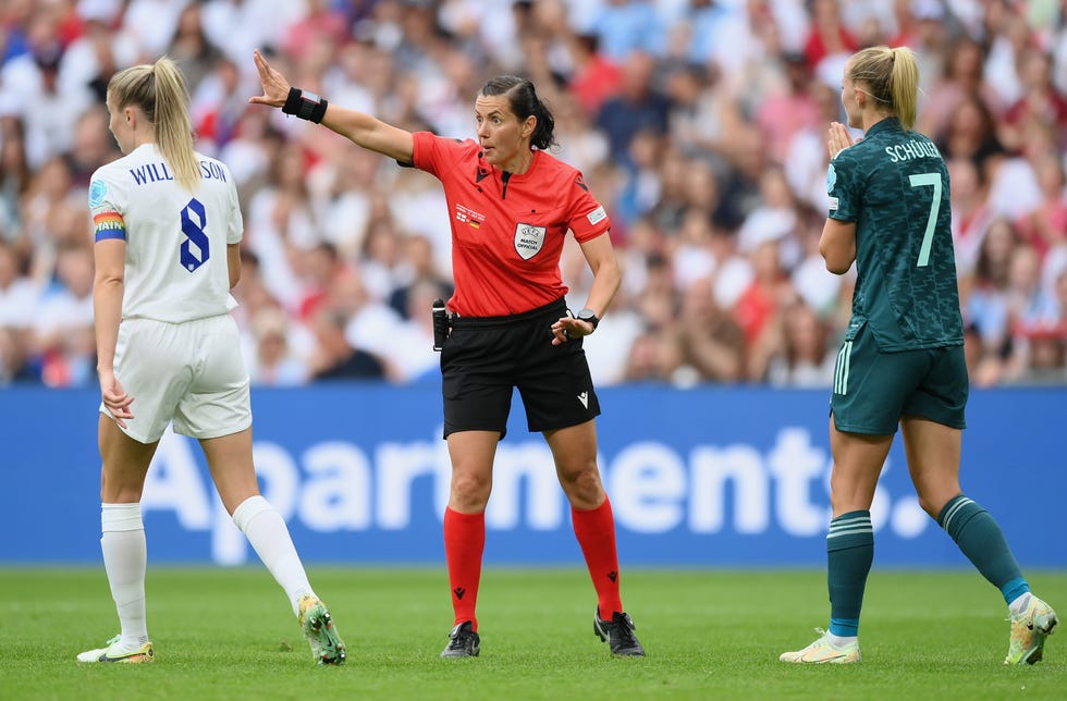 Match Referee Kateryna Monzul during the UEFA Women's Euro 2022 final match between England and Germany at Wembley Stadium on July 31, 2022 in London, England.