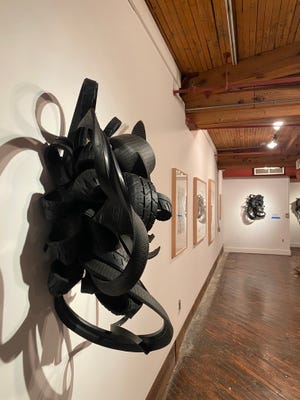 Artist Chakaia Booker, featured in the exhibit at Quaker Galleries, is best known for her work transforming old car tires into sculptures.
