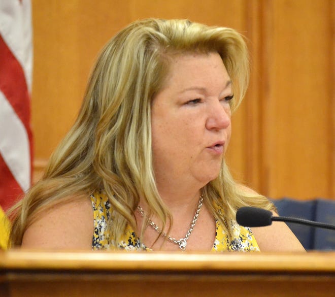 Wendy Thompson of Oconto speaks about the loss of her best friend during the sentencing hearing July 29 of Travis Ragen of Lena.