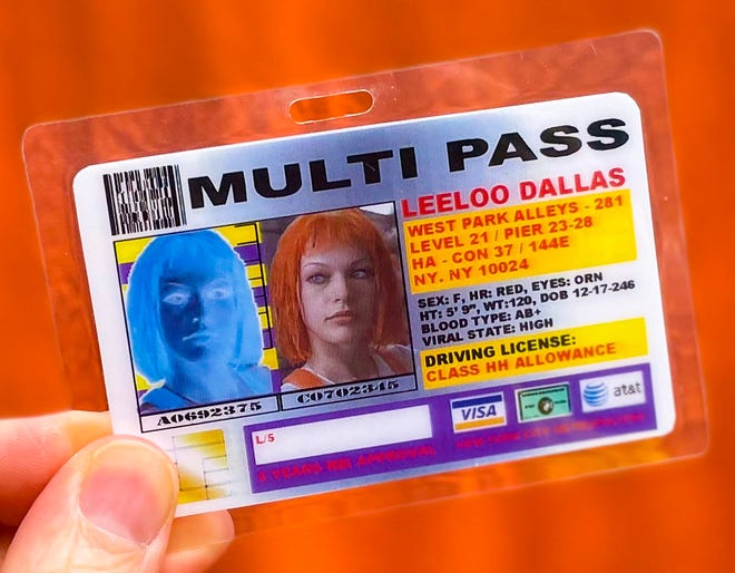 his photo shows a fan-made Multi Pass like the one seen in "The Fifth Element." A free screening of the 1997 sci-fi action movie will be held on Aug. 13 at Dudley Park in Athens, Ga.