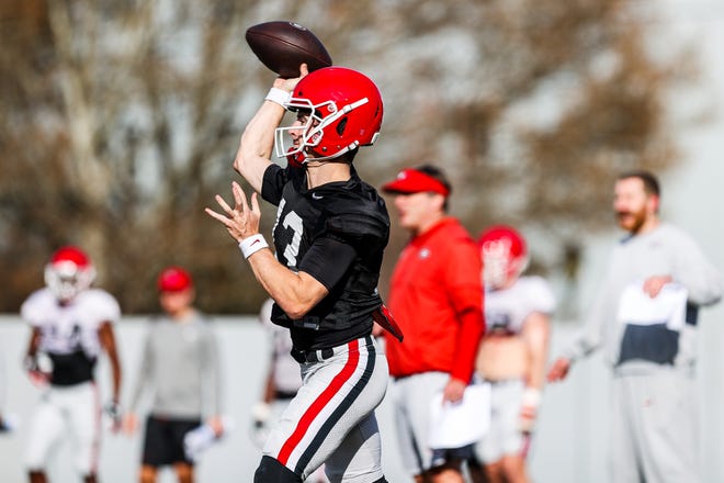 Georgia practices in Athens on March 22, 2022.
