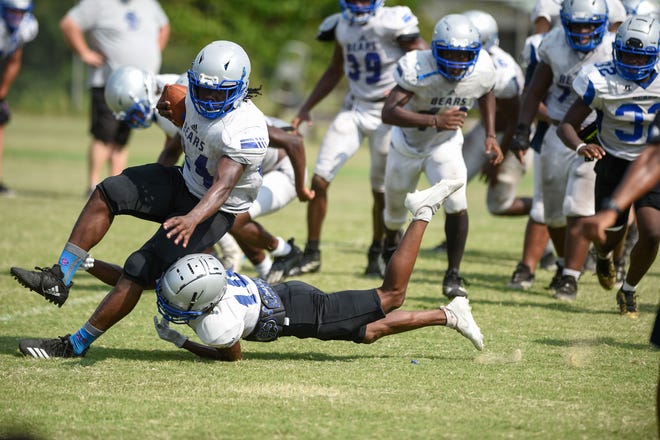 The Burke County high school football team holds a scrimmage during a practice at the school on Tuesday, Aug. 2, 2022. 
