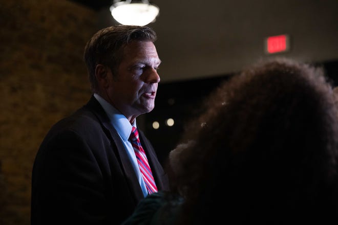In a sign of Republicans coalescing around Kris Kobach's bid for attorney general, U.S. Sen. Roger Marshall announced Thursday he was backing Kobach, shown at his Aug. 2 election watch party.